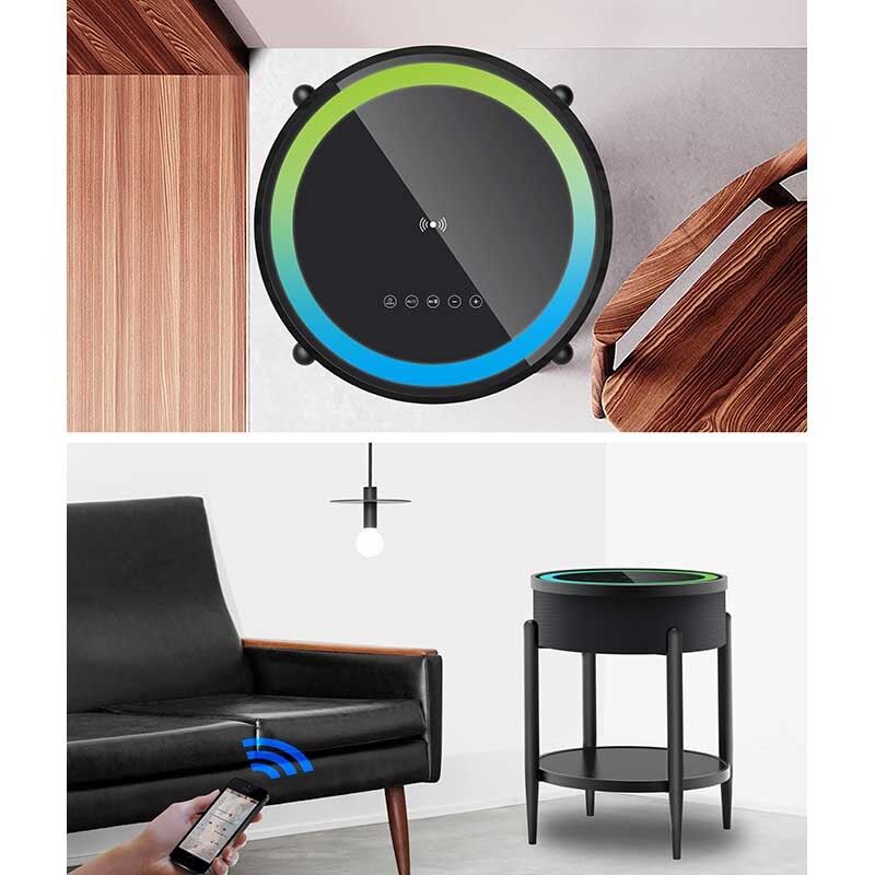 Beistelltisch mit Holzstruktur, MDF, Bluetooth-Lautsprecher, 20 W, Stereo-Sound, kabelloses Laden