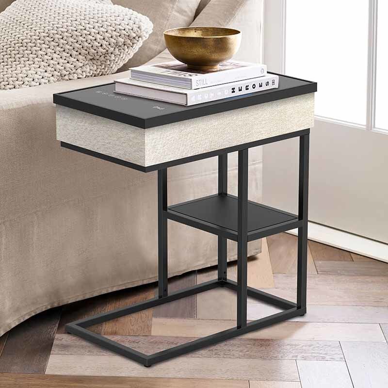 Modern Smart End Table With Wireless Charging Speaker Color Changing LED Lights