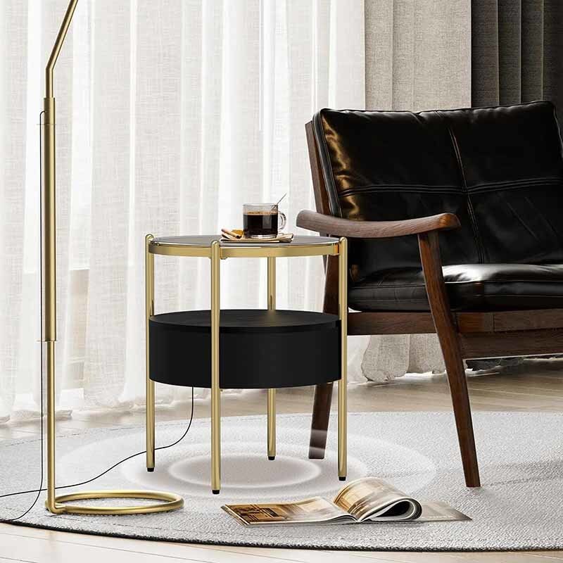 Tempered Glass Smart Wireless Charging End Table Built In USB Ports