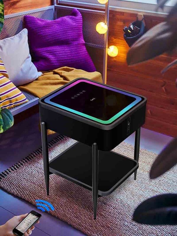 All In One Smart Side Table Wireless Charging RGB Light For Dorms & Living Rooms