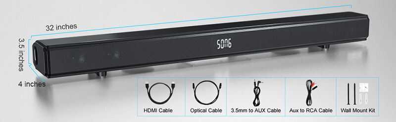 All In One TV sem fio Soundbar Bluetooth 5.0 Com alto-falante LED Display Design de pescoço pendurado
