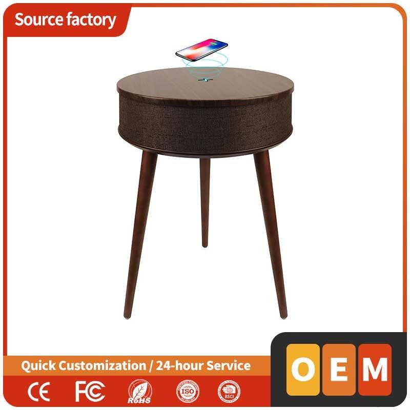 Smart Coffee Table Built-in 20W Bluetooth Speaker, 10W Wireless Charger, Rechargeable Battery LED Decor Light MDF Music End Table