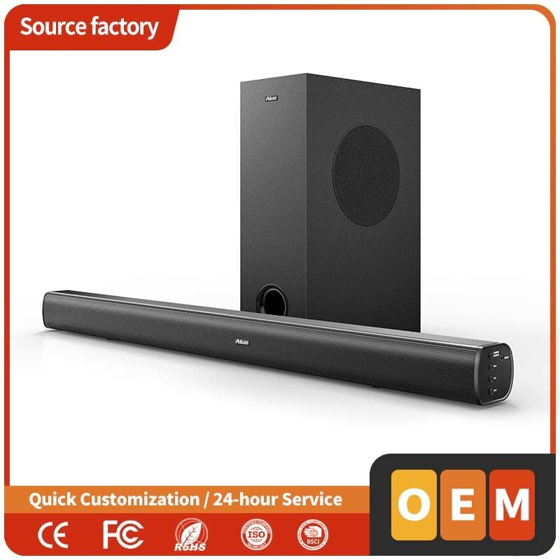  2.1CH Wireless Soundbar System with Deep Bass. One Cable Setup via HDMI ARC – Cinematic Sound Made Easy.