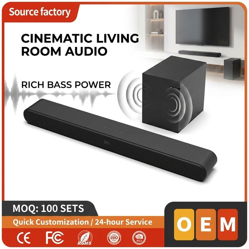 Wholesale Wireless Soundbar Speaker 100W 2.1CH Wooden Cloth Grill Bluetooth 5.1 Remote Control Home Theater Soundbar