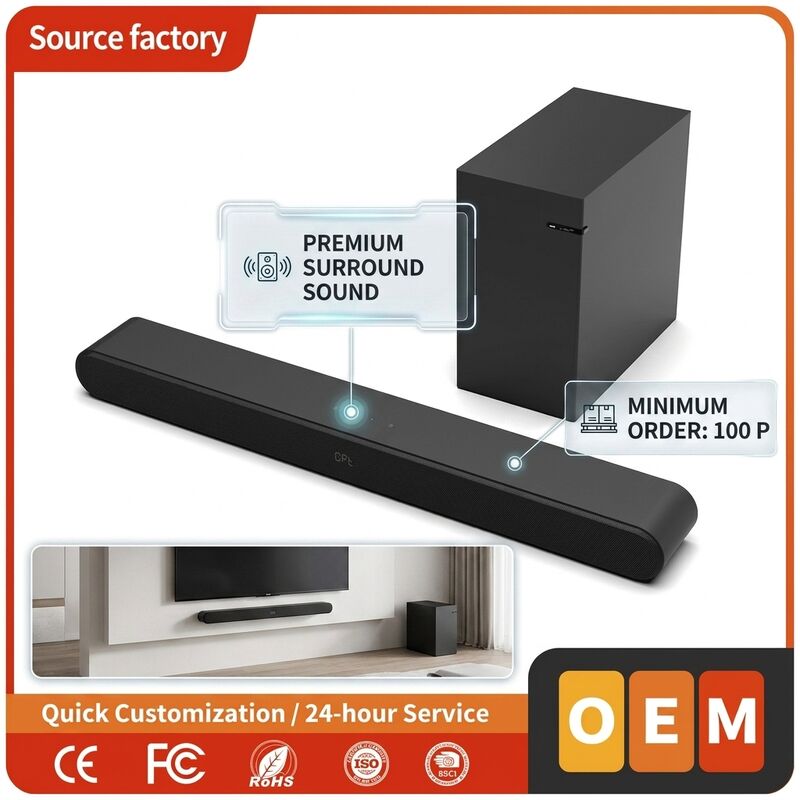 Soundbar Bluetooth Speaker 2.1CH 100W RMS Wireless Subwoofer HDMI ARC Optical Coaxial USB AUX DSP Remote TV Sound Bar
