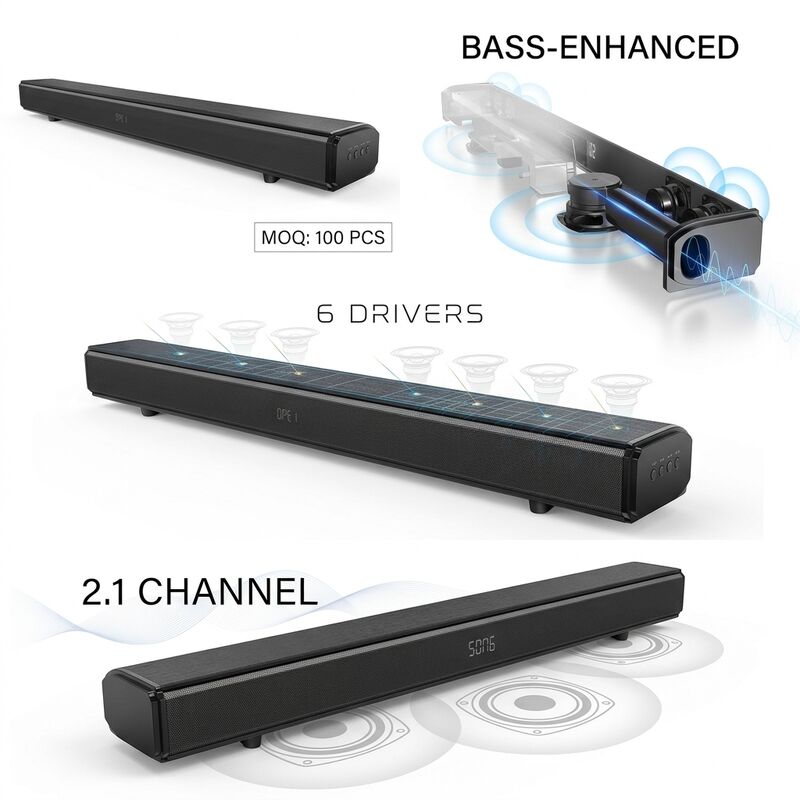 Built-in Subwoofer 100W 2.1CH Surround Sound Bar for Television, DSP Audio Processing Bluetooth Soundbar with Optical HDMI ARC Inputs & Remote Control