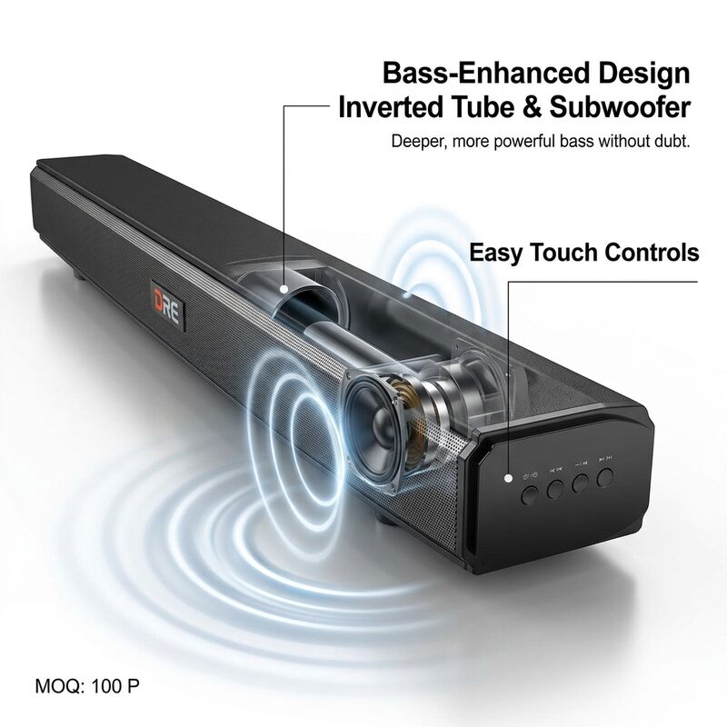 Système de haut-parleur de barre de son de cinéma à domicile 100W 2.1CH avec sous-woofer intégré, audio DSP, HDMI ARC ligne optique USB Bluetooth 5.0, Barre de son murale avec télécommande