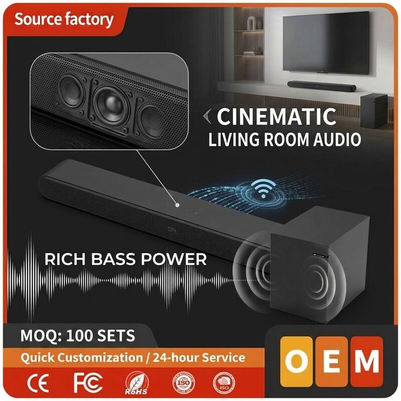 TV Soundbar Speaker AS510-2.1 100W 5.0 All In Home Theater Deep Bass Wireless Subwoofer