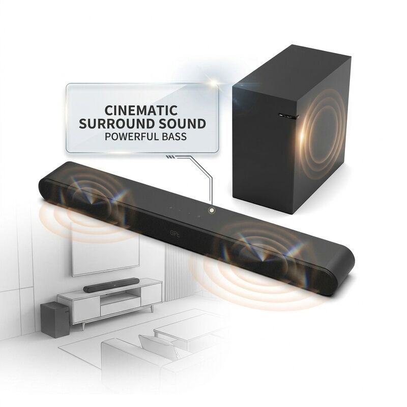 TV Soundbar Speaker ASW120-2.1U 100v-240v 2.1CH 60W Music Home Theater Deep Bass