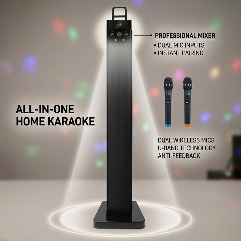 Home Karaoke Speaker AT620 80W RMS Tower 800W Karaoke Party Tower Design Powerful Bass