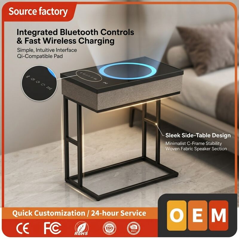 Wireless Charging Side Table A2 65W Modern End Bedside Table Modern Bedroom Built-in Speaker