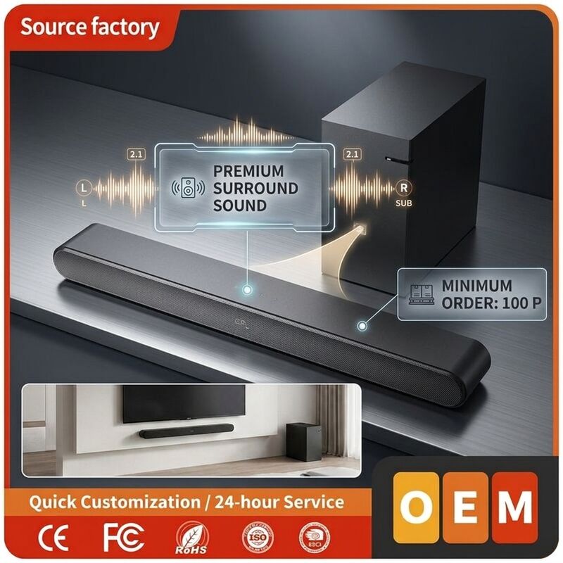 TV Soundbar Speaker ASW120-2.1U 100v-240v 2.1CH 60W Music Home Theater Deep Bass