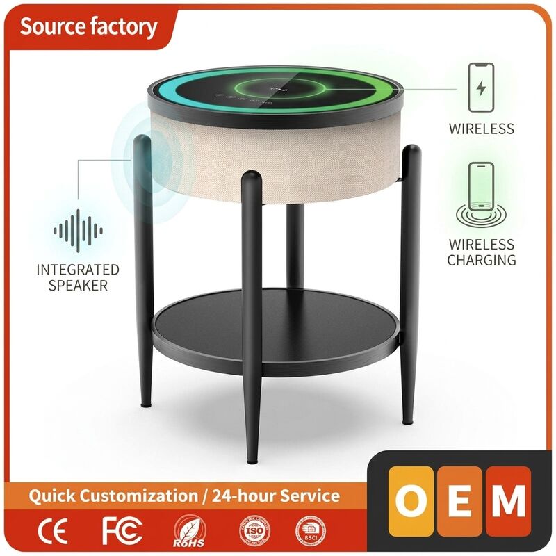 Wireless Charging Side Table A2 65W Modern End Bedside Table Modern Bedroom Built-in Speaker
