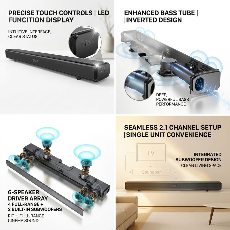Home Theater Soundbar system ASW240-5.1DOLBY 150W 200W CH Heavy Bass Immersive Audio