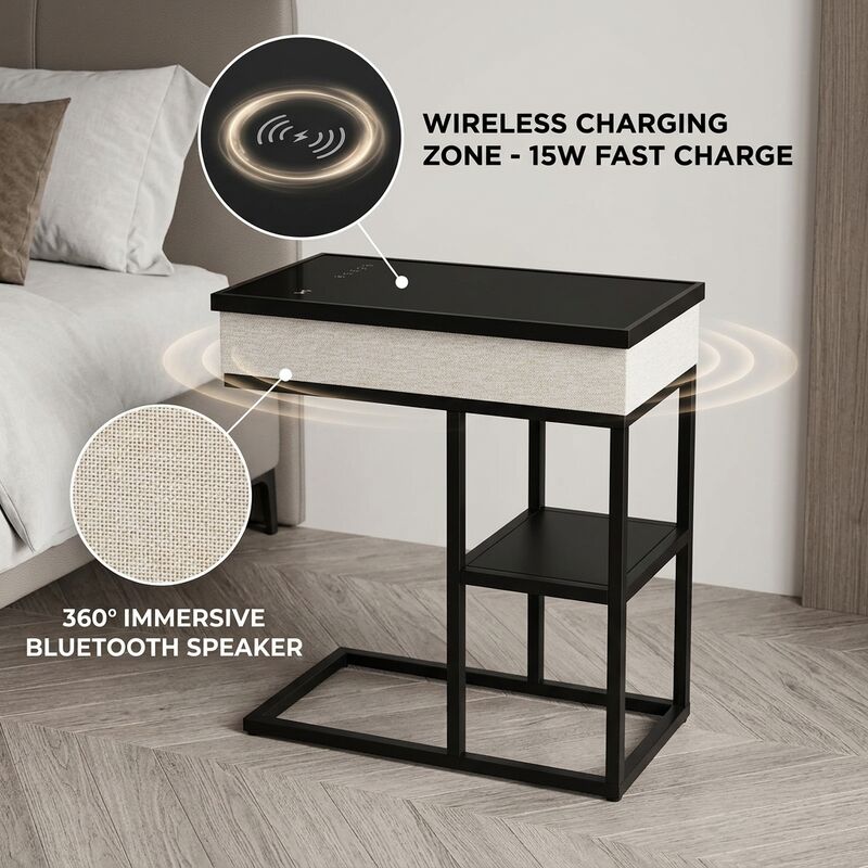 Wireless Charging Side Table ATC639 30W Door Gate Bedside Bedside Table Modern Bedroom