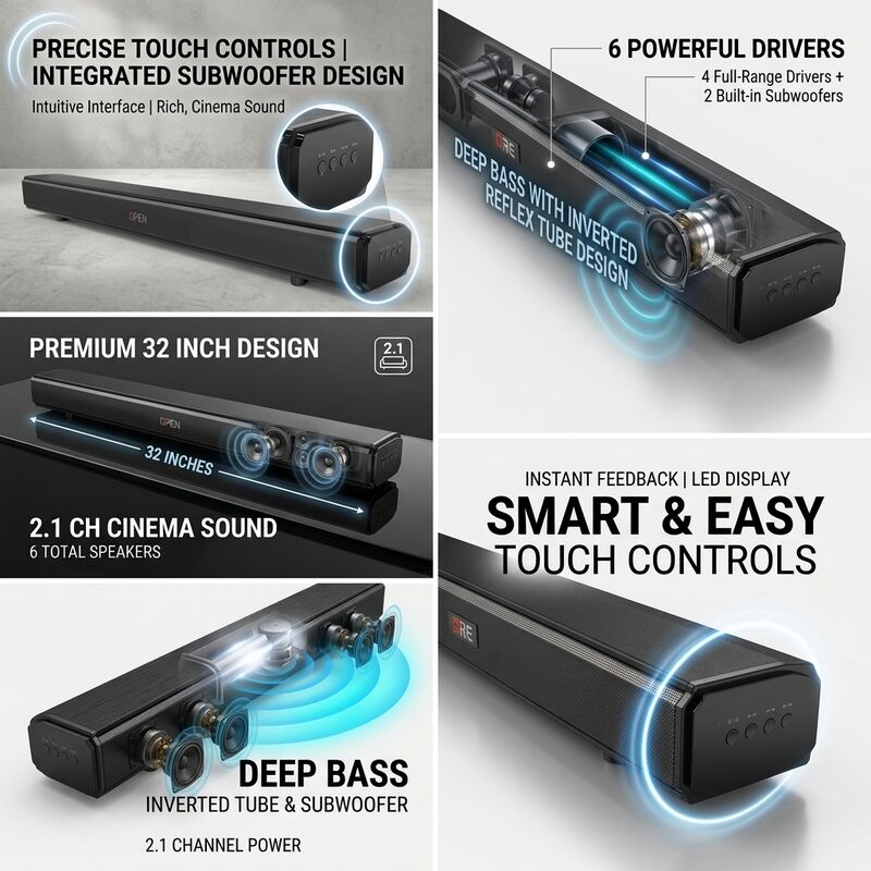 Home Theater Soundbar system ASW240-5.1DOLBY 150W 200W CH Heavy Bass Immersive Audio