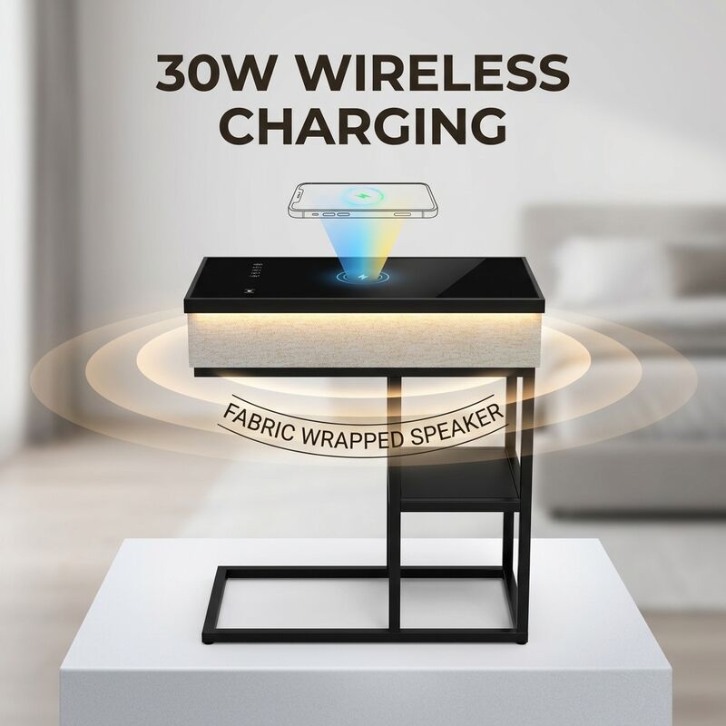 Wireless Charging Side Table ATC639 30W Door Gate Bedside Bedside Table Modern Bedroom
