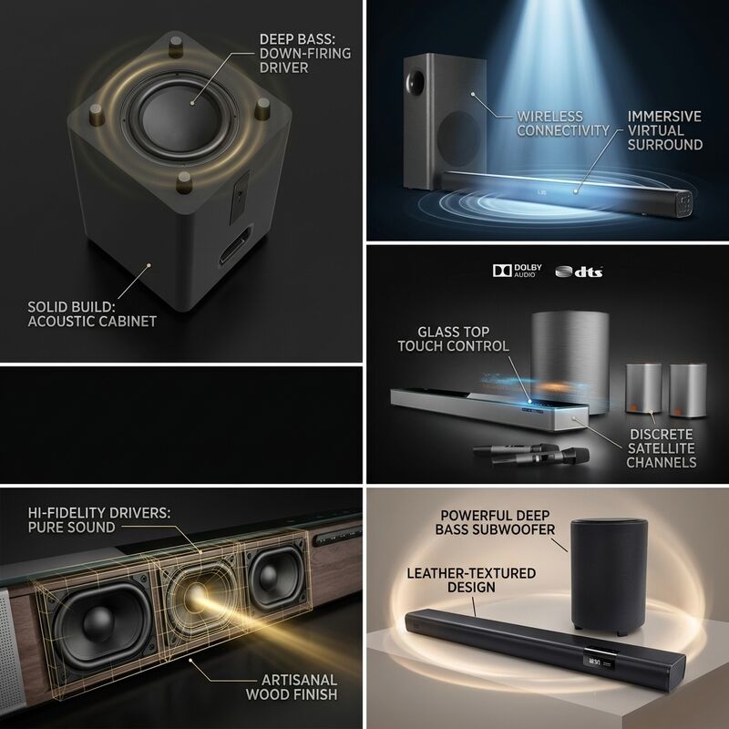 Bluetooth Soundbar With Subwoofer ASW120-2.1U 100W 5.0 Support USB Wireless Subwoofer