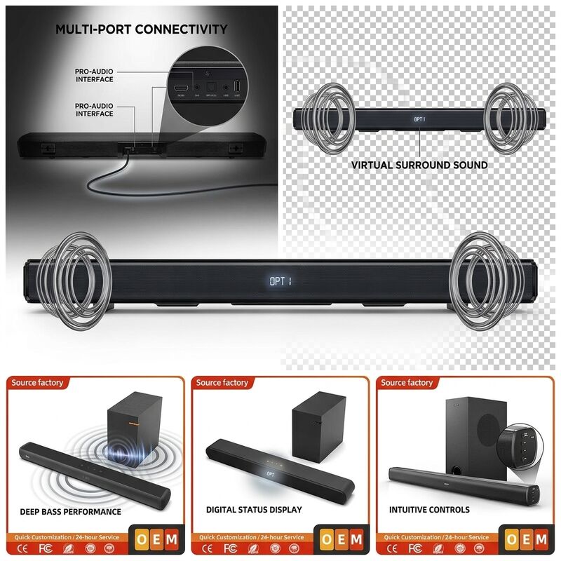 Wireless Soundbar Speaker ASW100-2.1U 100W 3D ARC Surround Sound ARC HDMI Deep Bass