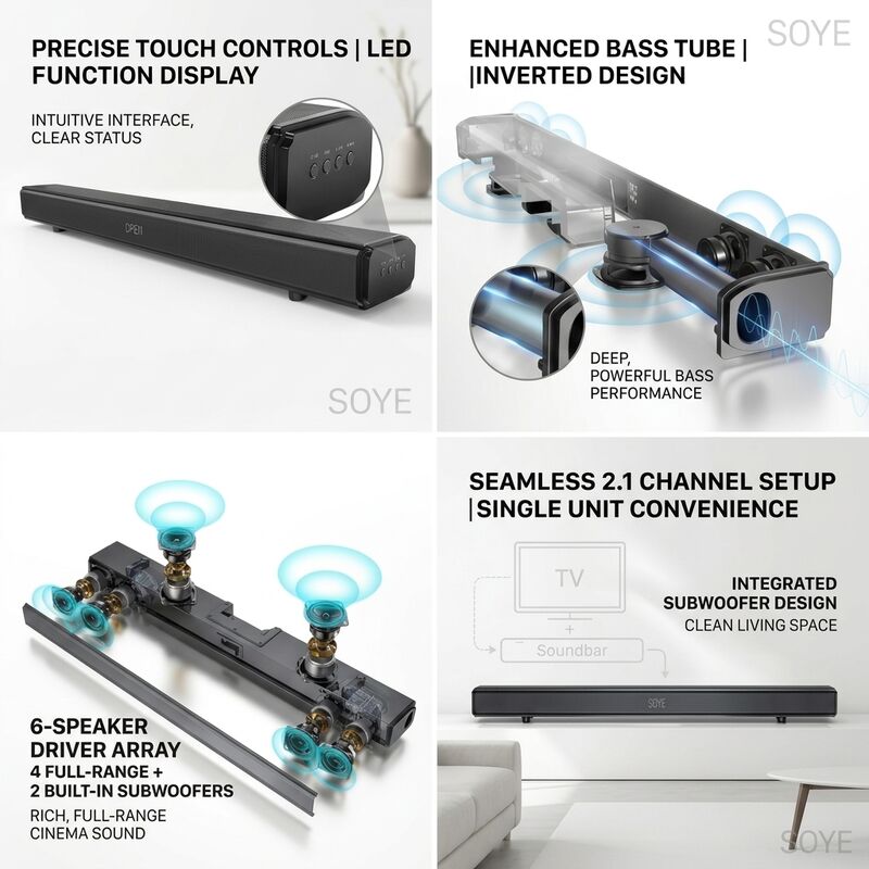 Home Theater Soundbar system ASW150-2.1UR 120W 3D 4.1 Subwoofer Heavy Bass Immersive Audio