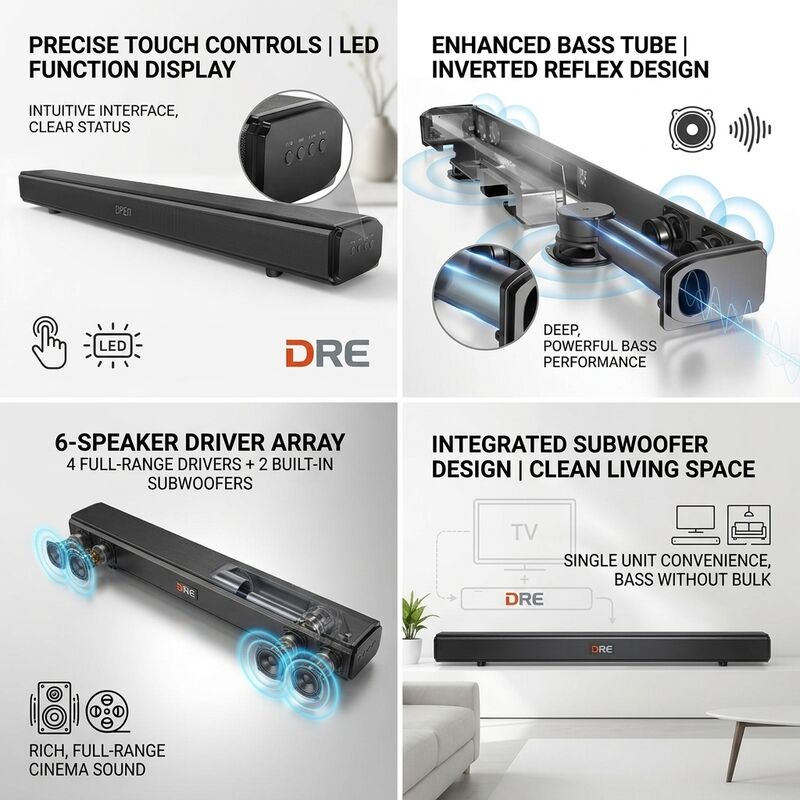 Home Theater Soundbar system ASW150-2.1UR 120W 3D 4.1 Subwoofer Heavy Bass Immersive Audio