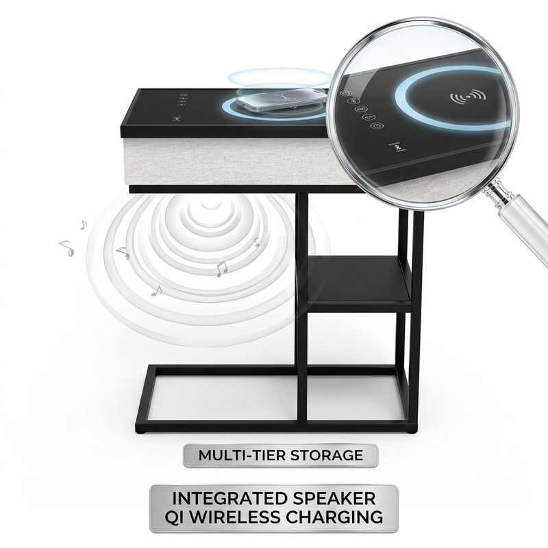 Wireless Charging Side Table A1 65W RGB LED Bedside Table Modern Bedroom Built-in Speaker