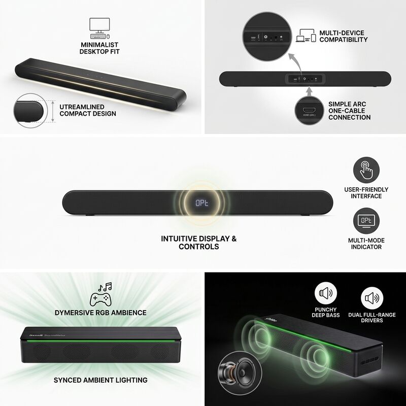 PC Soundbar Speaker AS1821 2.0 10W RGB Desktop Audio Monitor Speaker Video Calls