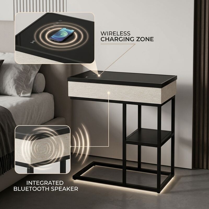 Wireless Charging Side Table A1 65W RGB LED Bedside Table Modern Bedroom Built-in Speaker