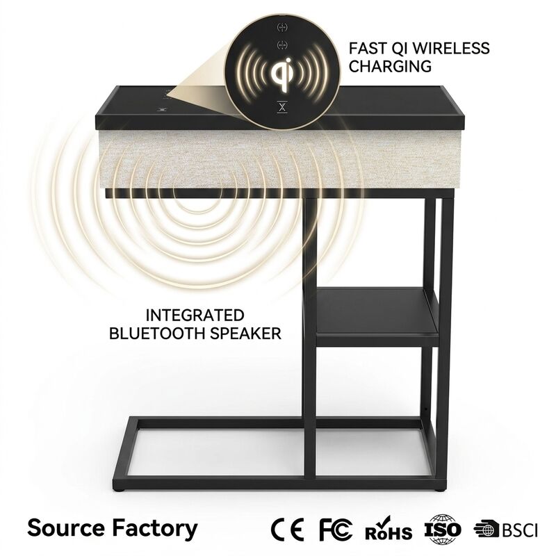 Wireless Charging Side Table ATC639 65W Phone Bedside Table Modern Bedroom Built-in Speaker