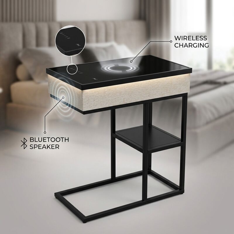 Wireless Charging Side Table ATC639 65W Phone Bedside Table Modern Bedroom Built-in Speaker