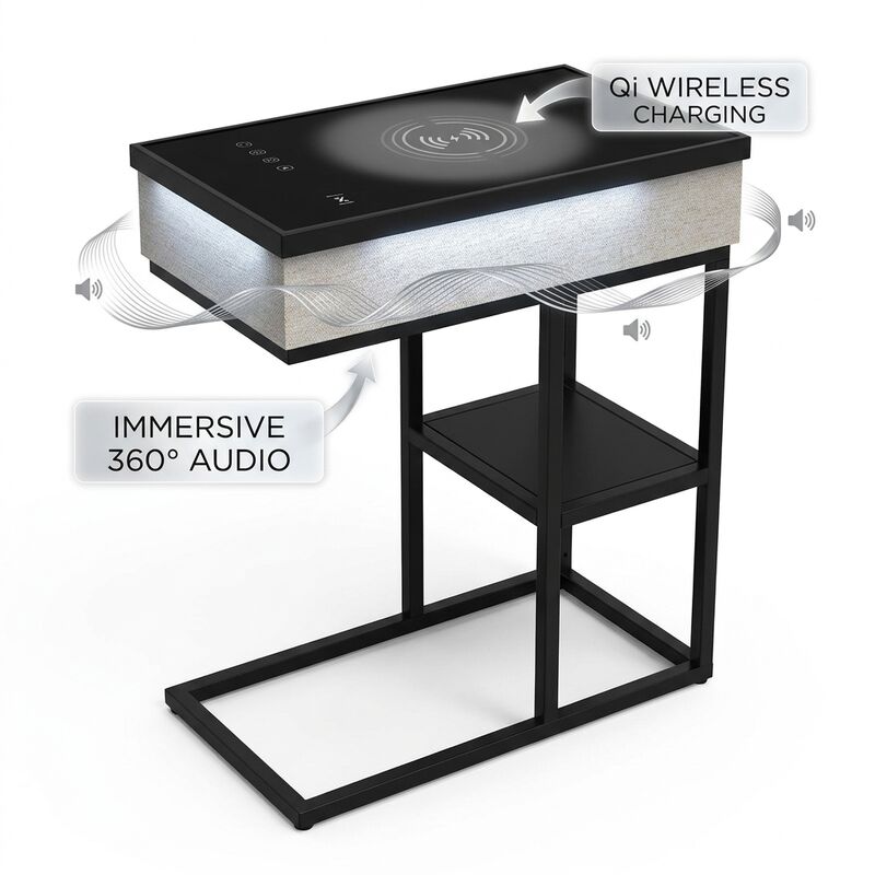 Wireless Charging Side Table ATC639 65W Phone Bedside Table Modern Bedroom Built-in Speaker