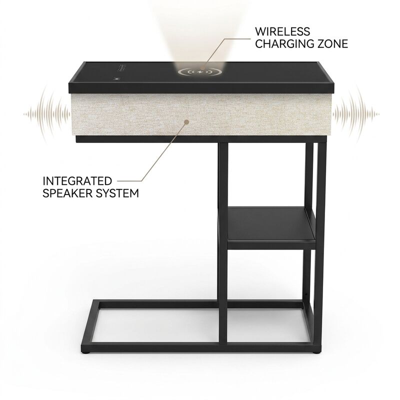 Wireless Charging Side Table ATC730 65W RGB All Bedside Table Modern Bedroom Built-in Speaker