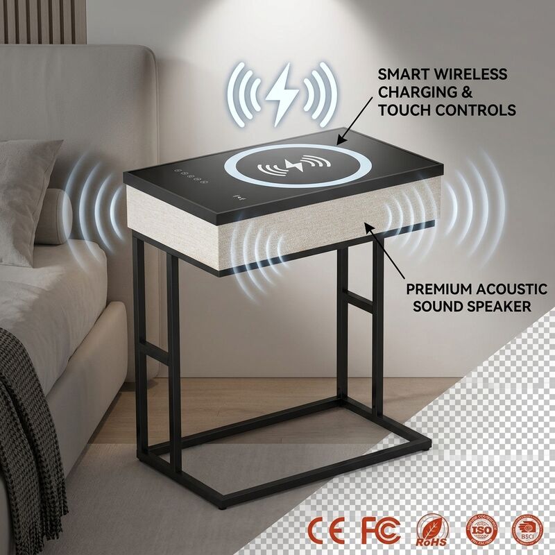 Wireless Charging Side Table ATC730 65W RGB All Bedside Table Modern Bedroom Built-in Speaker