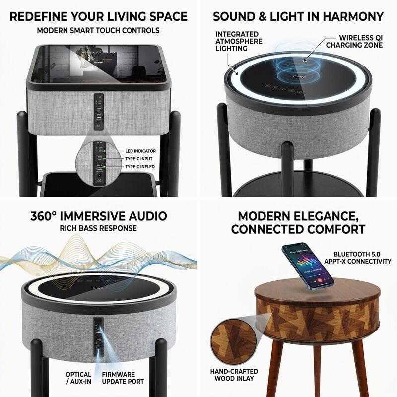 Smart Table With Speaker AT105 20W 5.4 Charging Coffee Wireless Charging Modern Bedroom