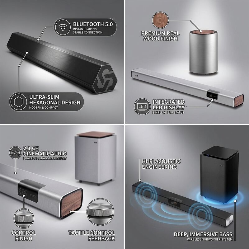 Bluetooth Soundbar Speaker AS-P1 30W 2.0CH Small / Super Bass TV Audio Wireless Streaming