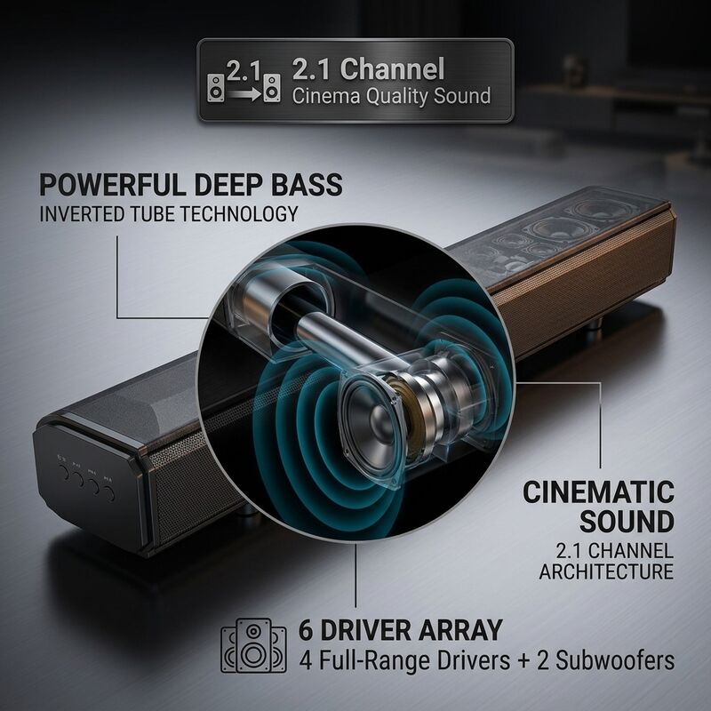 Home Theater Soundbar system ASW280-2.1U 120W Karaoke Big Size Heavy Bass Immersive Audio