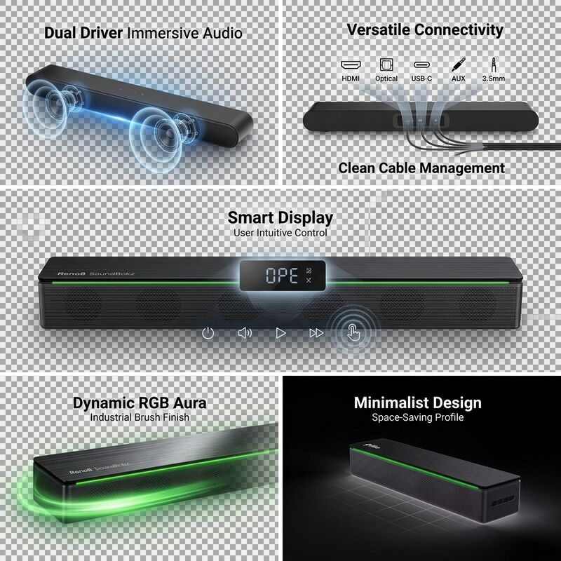 PC Soundbar Speaker AS-P1 2.0CH 10W Short Desktop Audio Monitor Speaker Video Calls