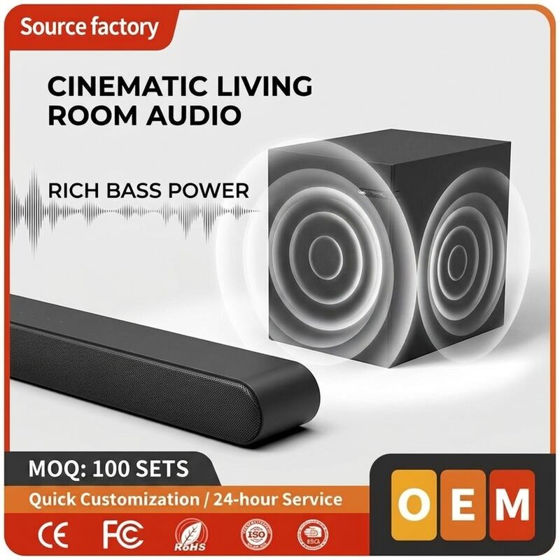 TV Soundbar Speaker ASW590-2.1 100W 2.1CH Subwoofer Bluetooth 5.0 Home Theater Deep Bass