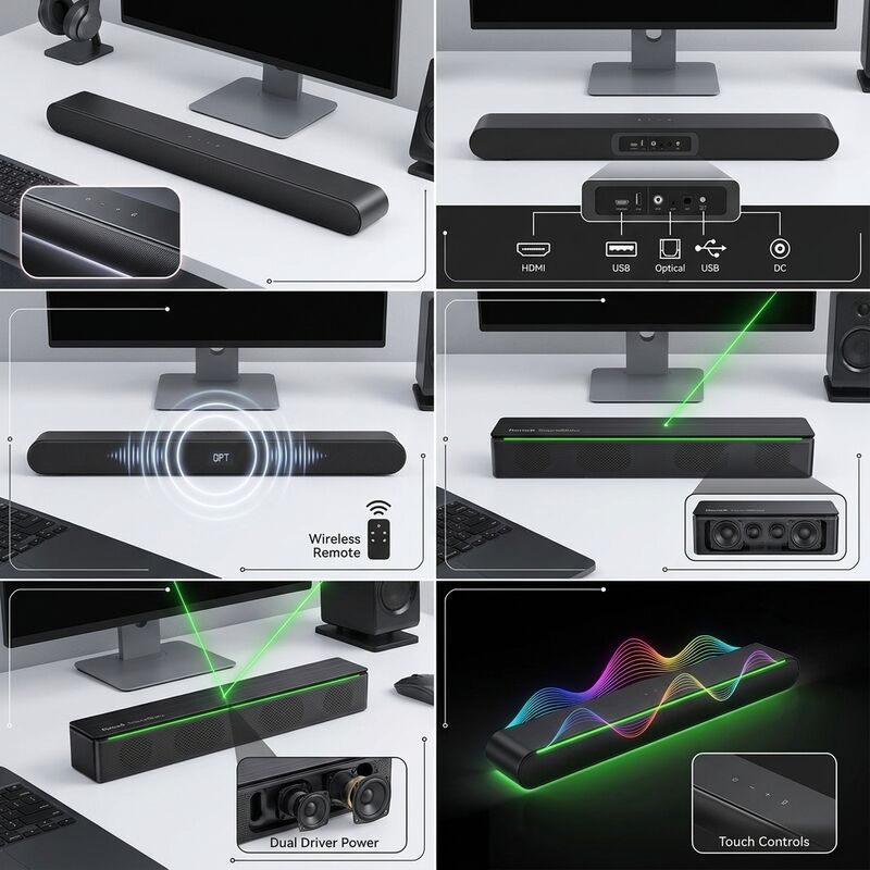 PC Soundbar Speaker AS-P1 2.0CH 10W Short Desktop Audio Monitor Speaker Video Calls