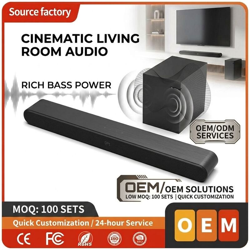 TV Soundbar Speaker ASW590-2.1 100W 2.1CH Subwoofer Bluetooth 5.0 Home Theater Deep Bass