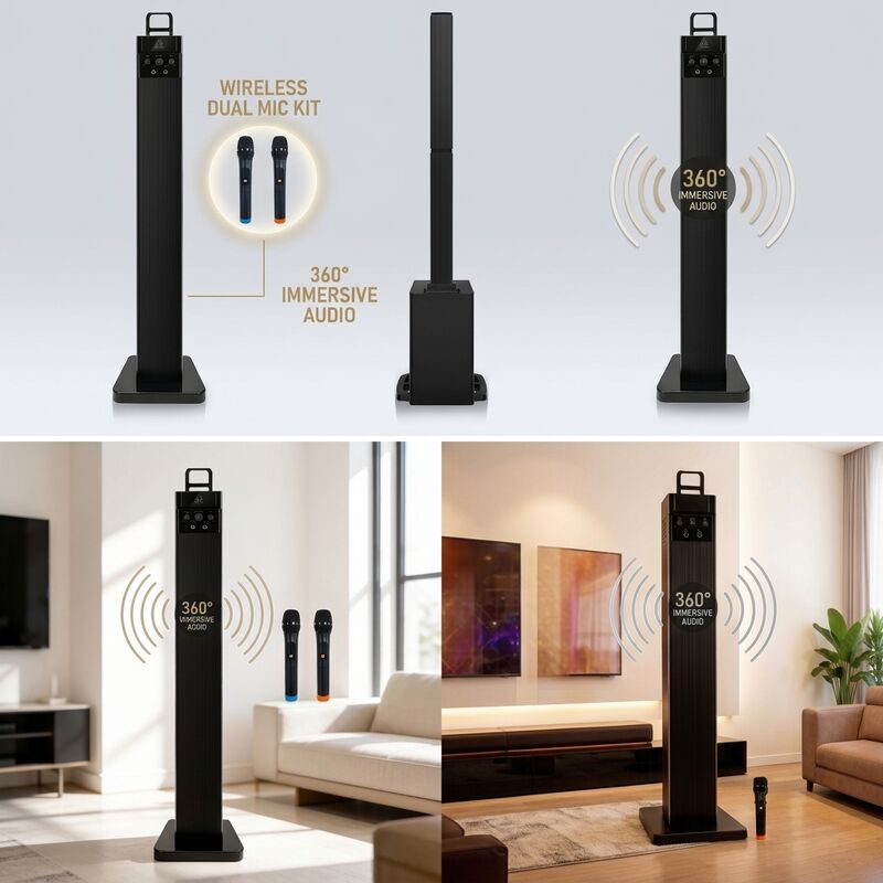 Home Karaoke Speaker AT620 80W RMS Tower 800W Karaoke Party Tower Design Powerful Bass