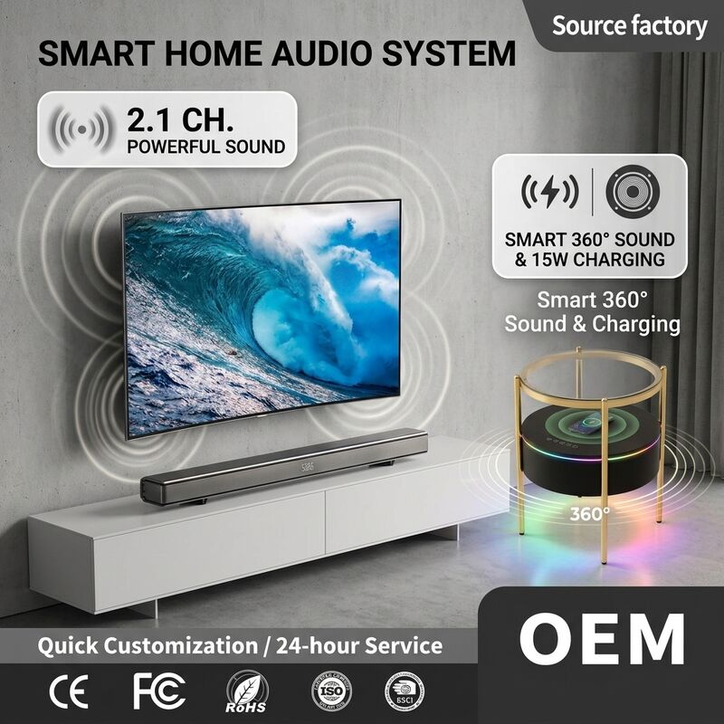 Smart Home Audio ATC639 65W 2.1 Subwoofer Channel Modern Living Room Wireless Streaming