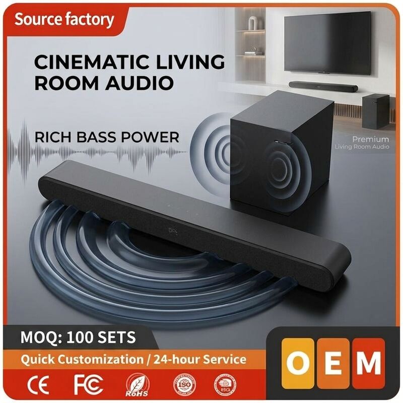 TV Soundbar Speaker ASW590-2.1 100W 2.1CH Subwoofer Bluetooth 5.0 Home Theater Deep Bass